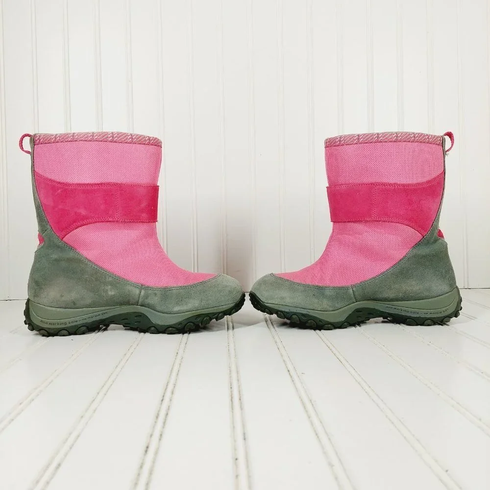 Merrell Girls Pink Suede Leather Slip On Ankle Band Winter Warm Ankle Boots A88